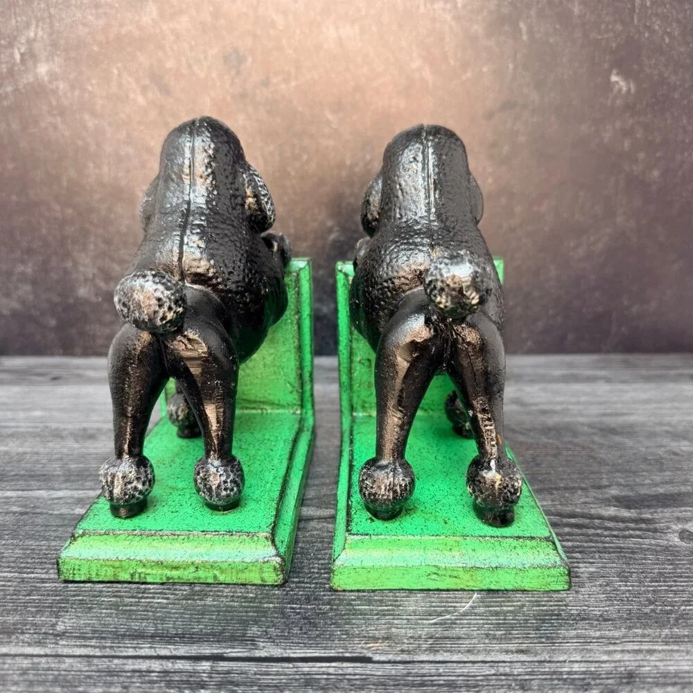 Cast Iron Black Poodle Dog Bookends Pair Vintage Style Midcentury MCM Heavy‎